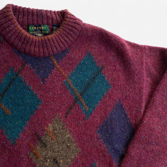 Vintage burgundy argyle wool mohair sweater - Picture 3 of 8